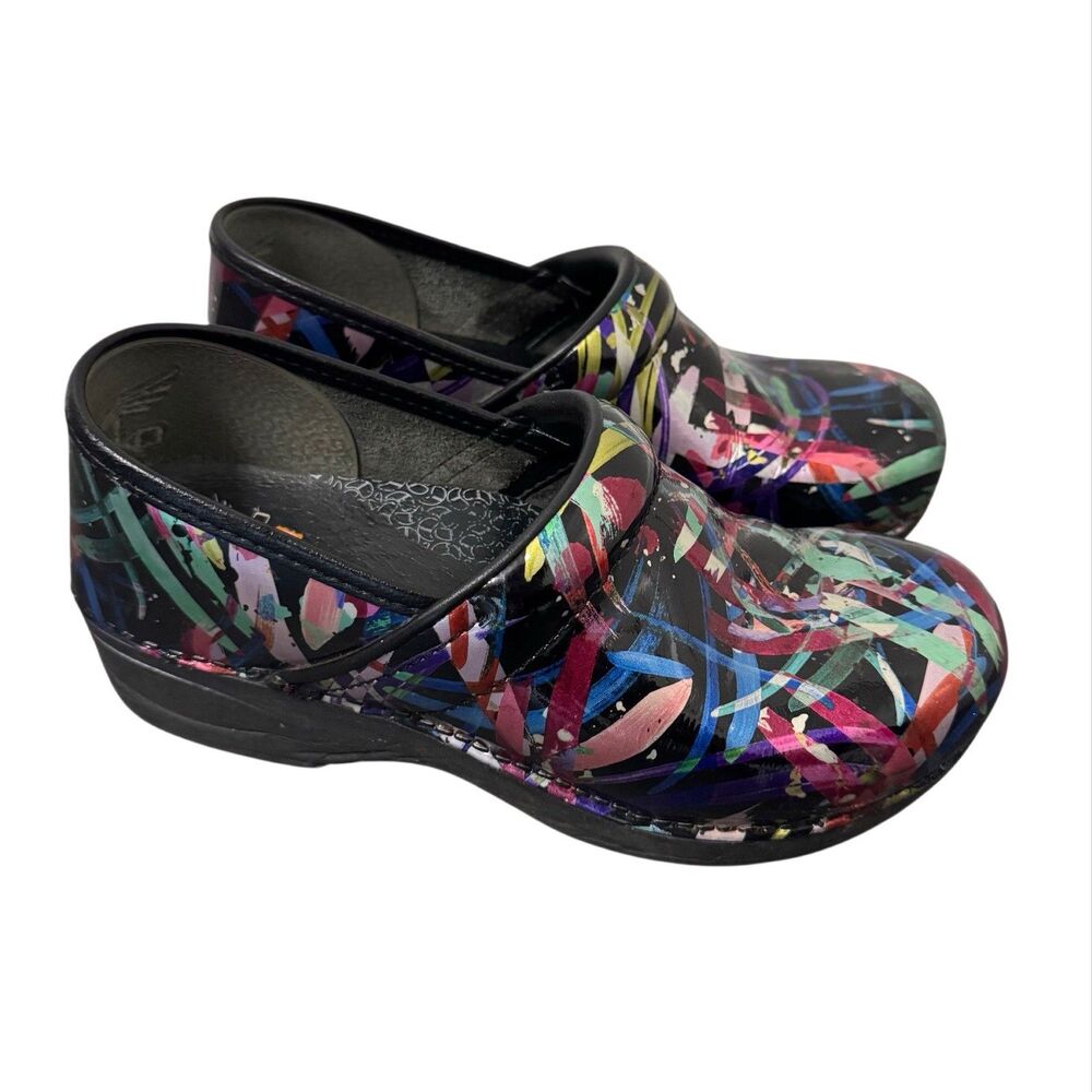 Dansko XP 2.0 Clogs Multi Brushstroke Patent Leather‎ Sz 38 US 8 Artsy Weirdcore